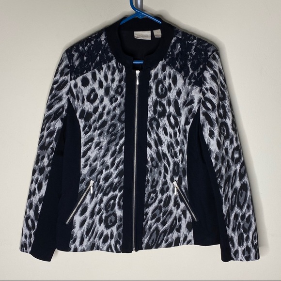 Chico's Animal Print Full Zip Jacket Lace Shoulder - Picture 2 of 7